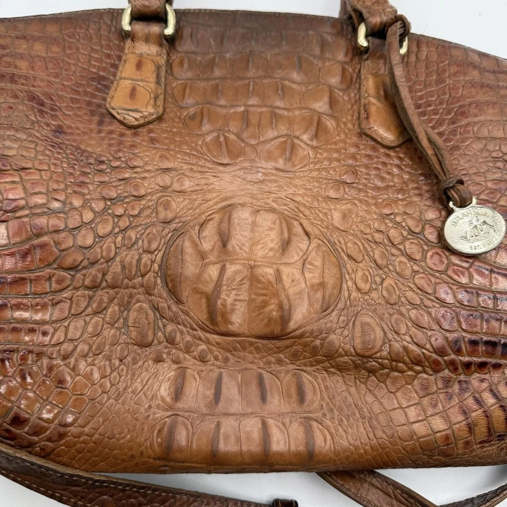Brahmin Satchel Womens Brown Embossed Croc Leather Shoulder Bag Purse Distressed